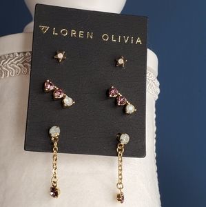 LOREN OLIVIA Pink Gold Opal Look Earring Set OS